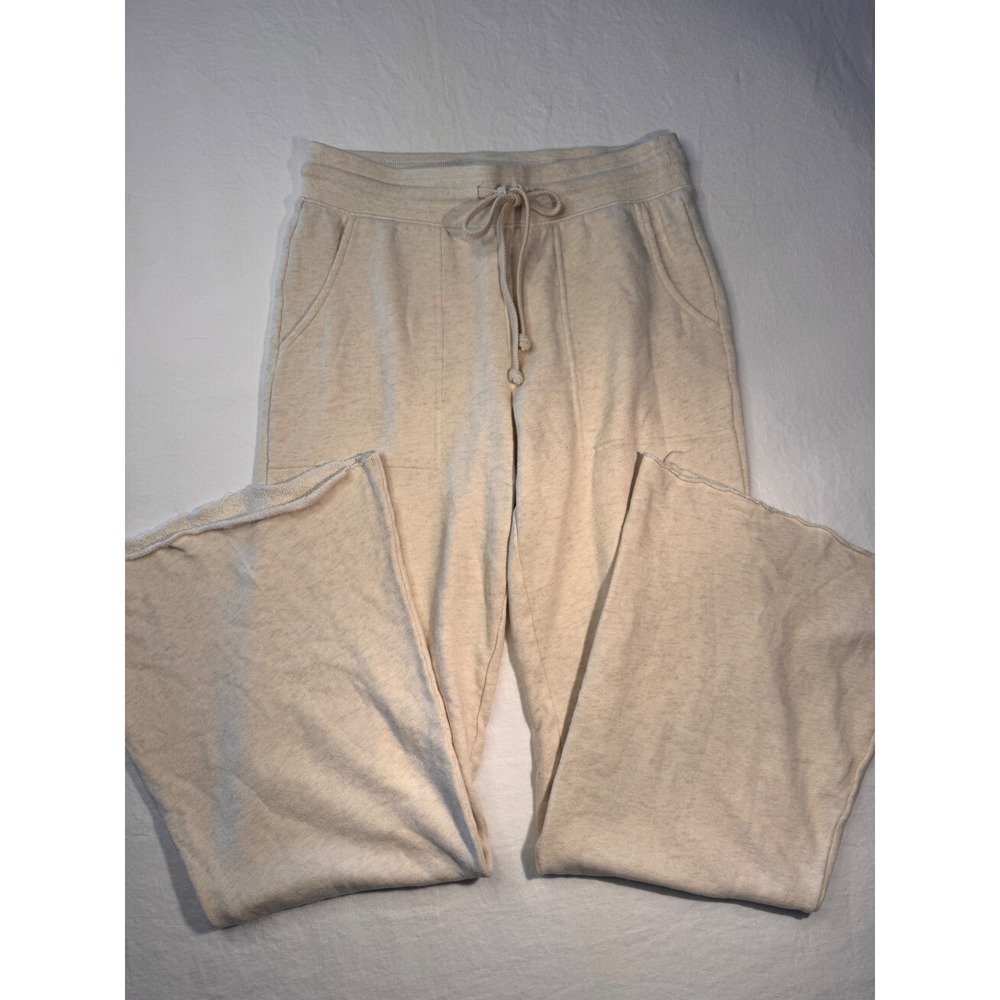 Aerie Womens Wide Leg Sweatpants Cream Oatmeal Heather Drawstring Pockets Size M